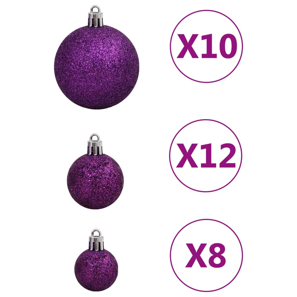 vidaXL Ziemassvētku eglītes rotājumi, 111 daļas, violets polistirols