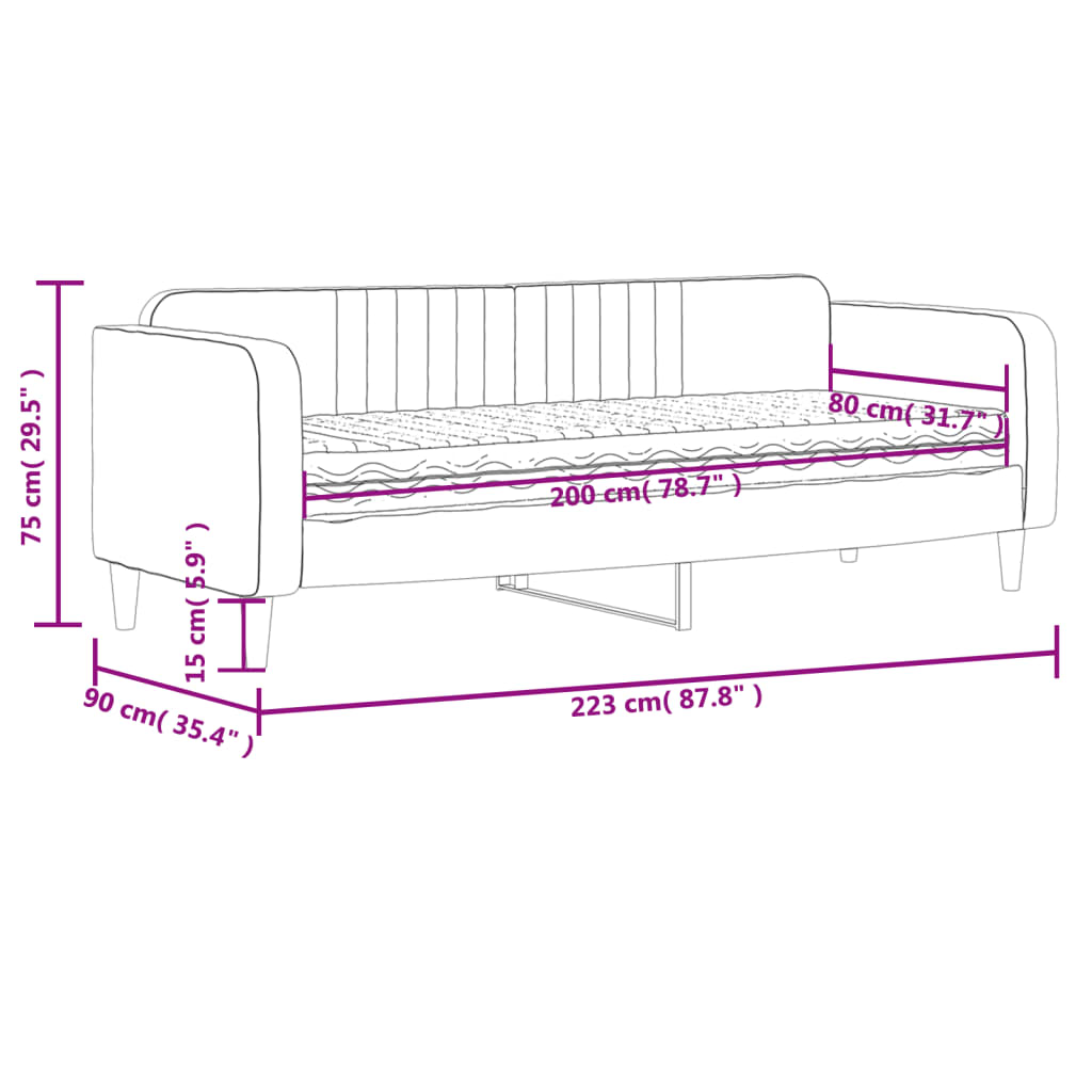 vidaXL dīvāngulta ar matraci, gaiši pelēks samts, 80x200 cm