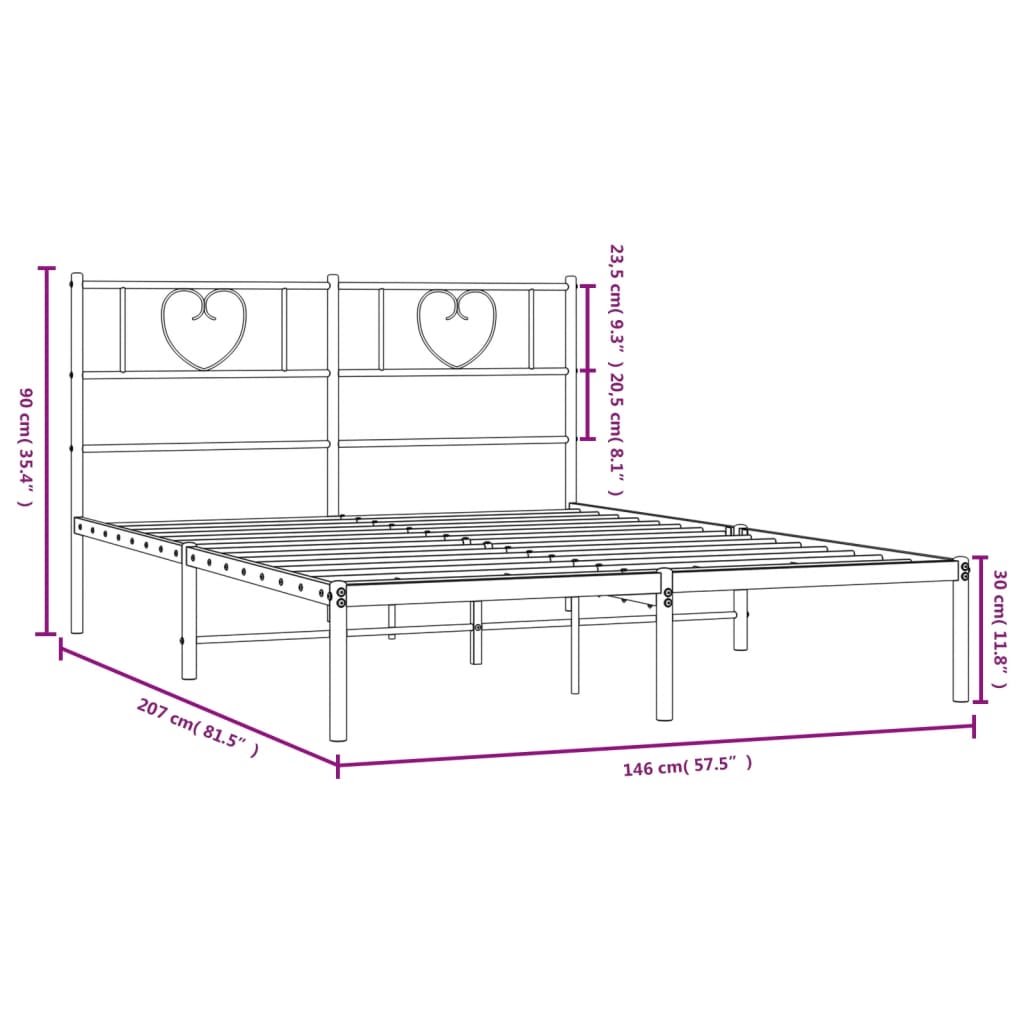 vidaXL gultas rāmis ar galvgali, melns metāls, 140x200 cm