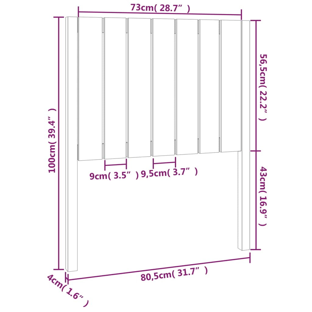 vidaXL gultas galvgalis, 80,5x4x100 cm, priedes masīvkoks