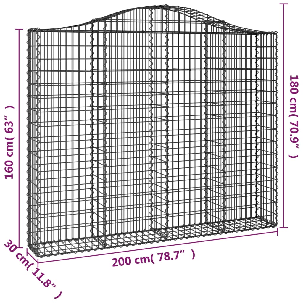 vidaXL arkveida gabiona grozi, 3 gb., 200x30x160/180cm, cinkota dzelzs
