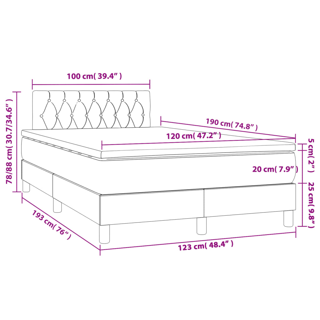 vidaXL atsperu gulta ar matraci, melns audums, 120x190 cm