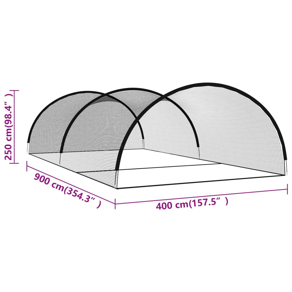 vidaXL beisbola tīkls, melns, 900x400x250 cm, poliesters