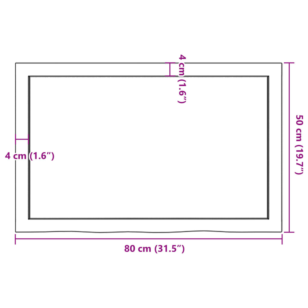 vidaXL vannasistabas virsma, 80x50x(2-6) cm , neapstrādāts masīvkoks