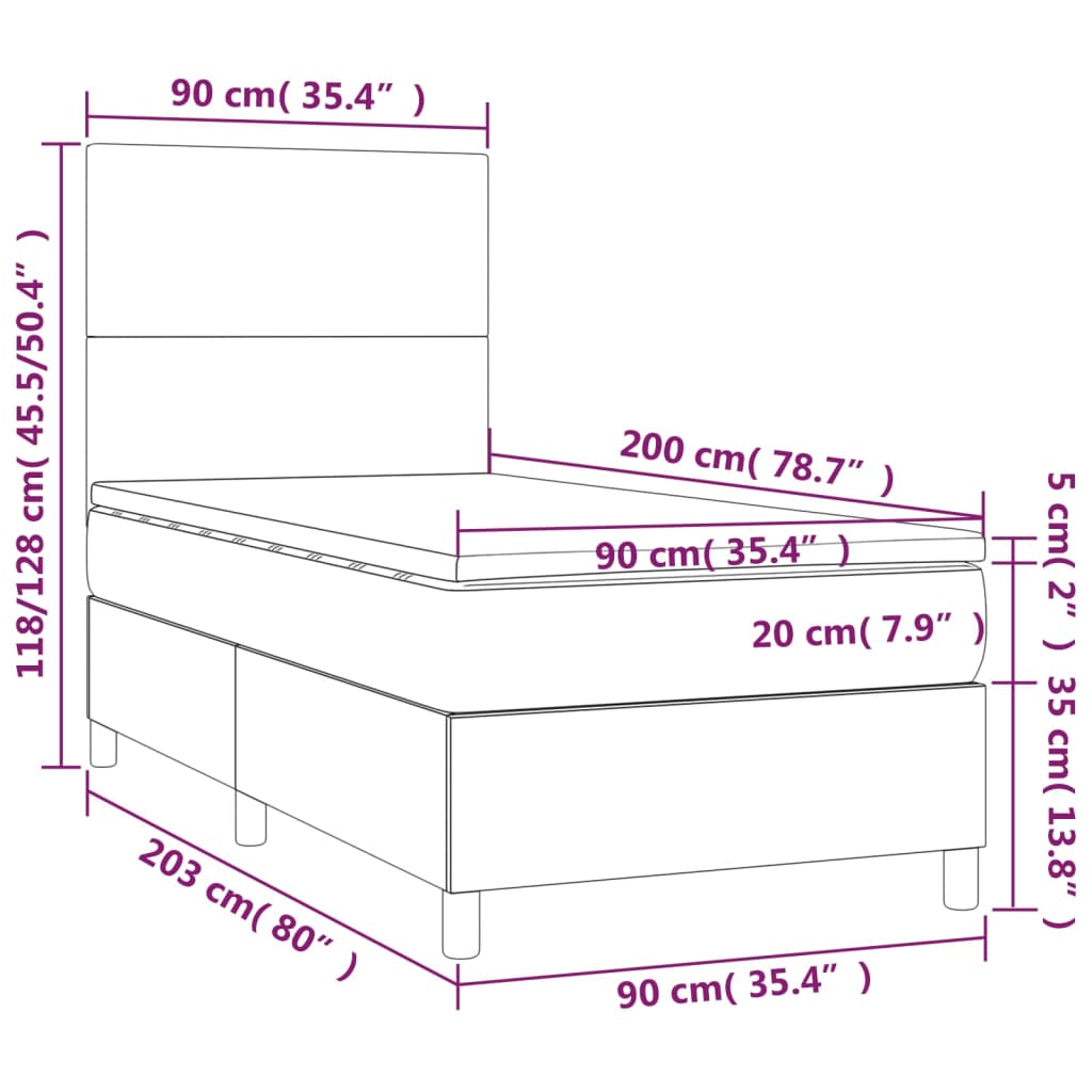 vidaXL atsperu gulta ar matraci, tumši pelēka, 90x200 cm, audums