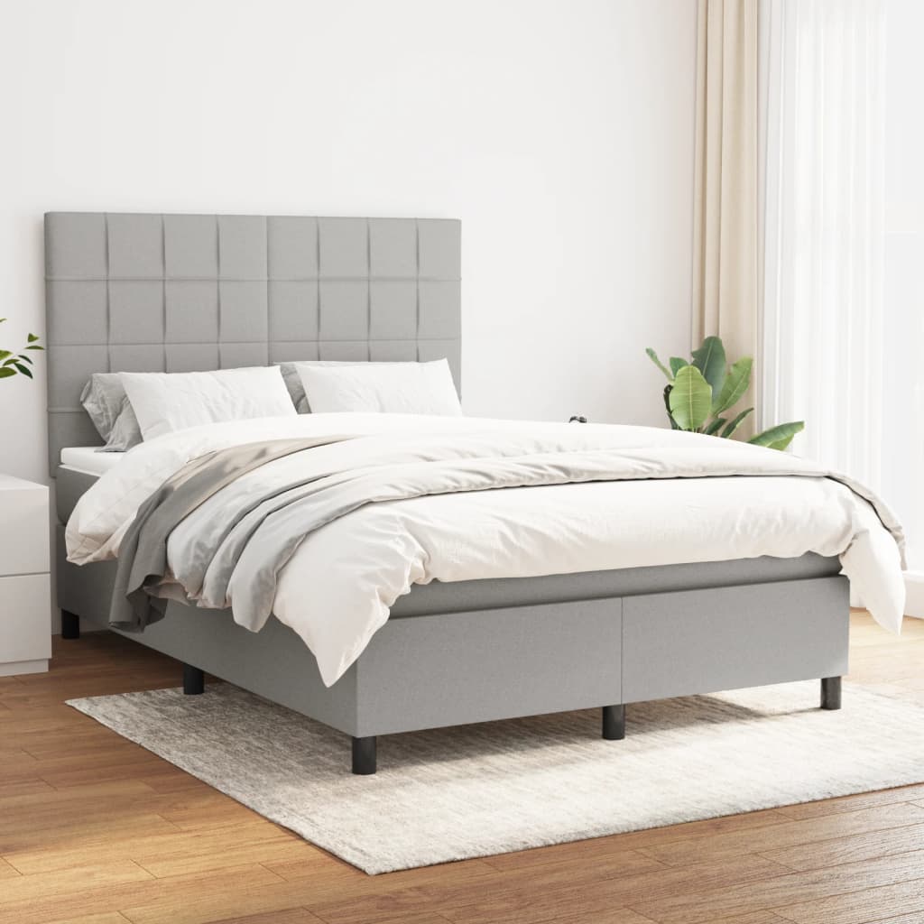 vidaXL atsperu gultas rāmis ar matraci, gaiši pelēka audums, 140x200cm
