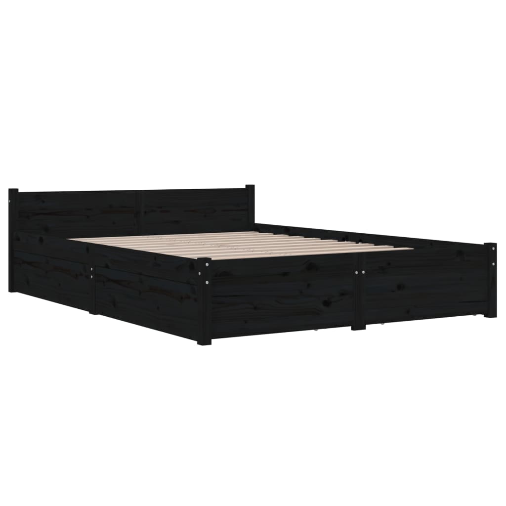 vidaXL gultas rāmis ar atvilktnēm, melns, 140x200 cm