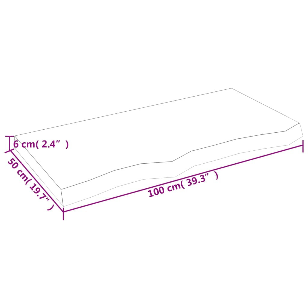 vidaXL galda virsma, gaiši brūna, 100x50x(2-6) cm, ozola masīvkoks