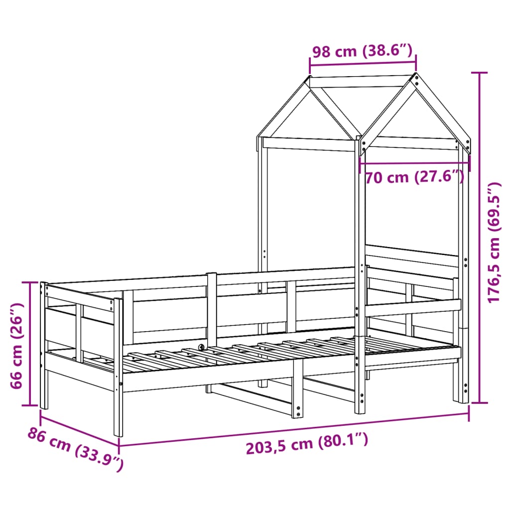 vidaXL Dienas gulta ar jumtu bez matrača 80x200 cm masīvkoks