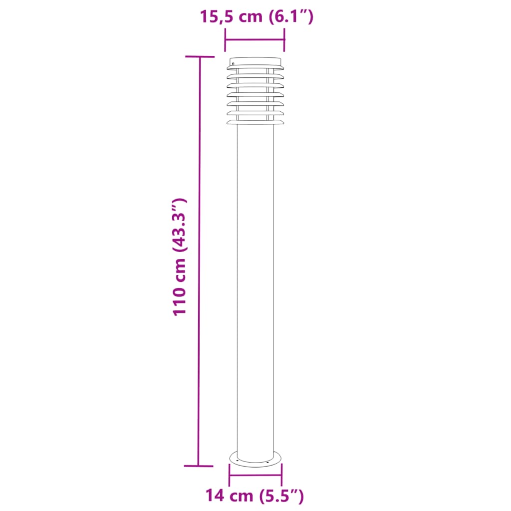 vidaXL āra zemes lampa, melnas, 110 cm, nerūsējošs tērauds