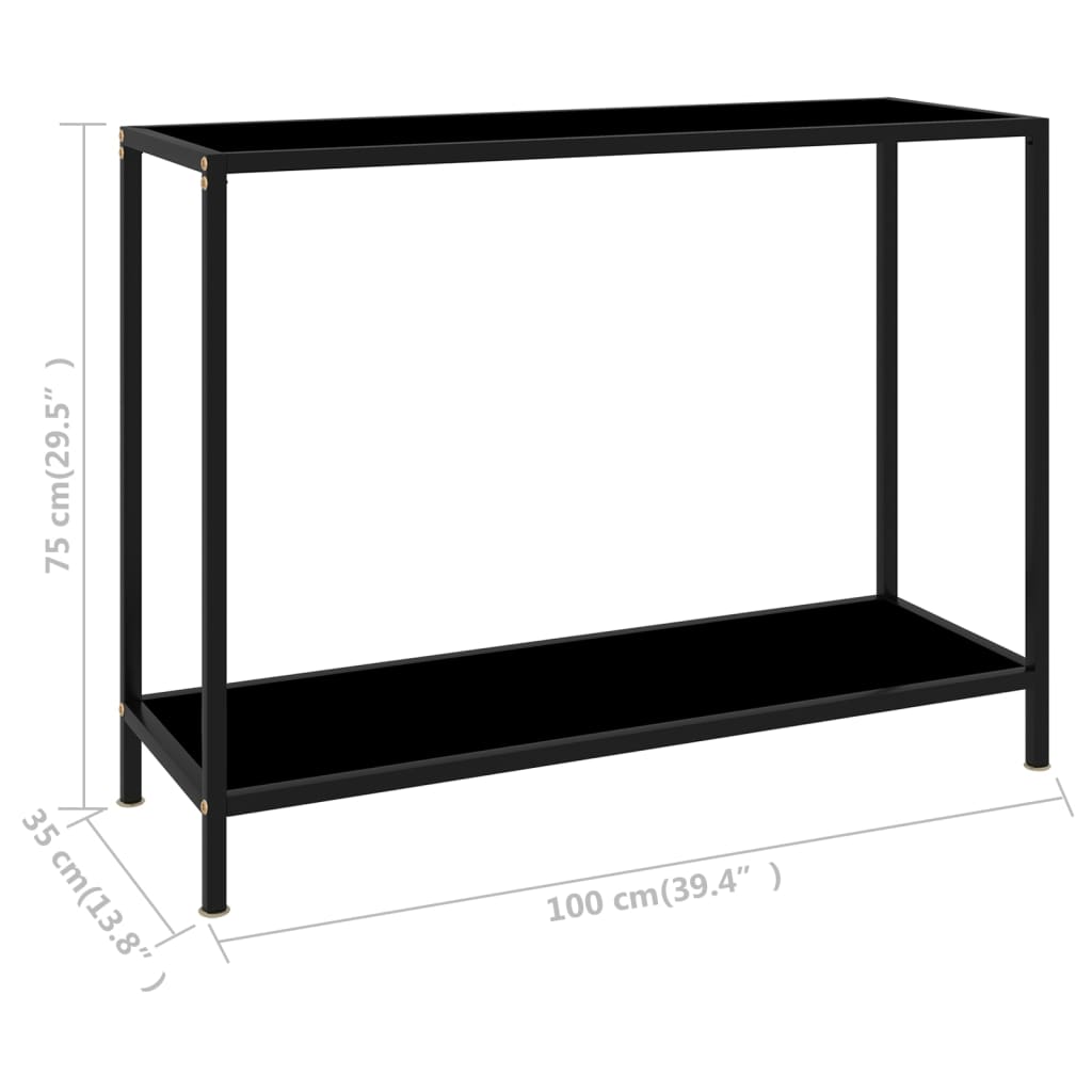 vidaXL konsoles galdiņš, melns, 100x35x75 cm, rūdīts stikls