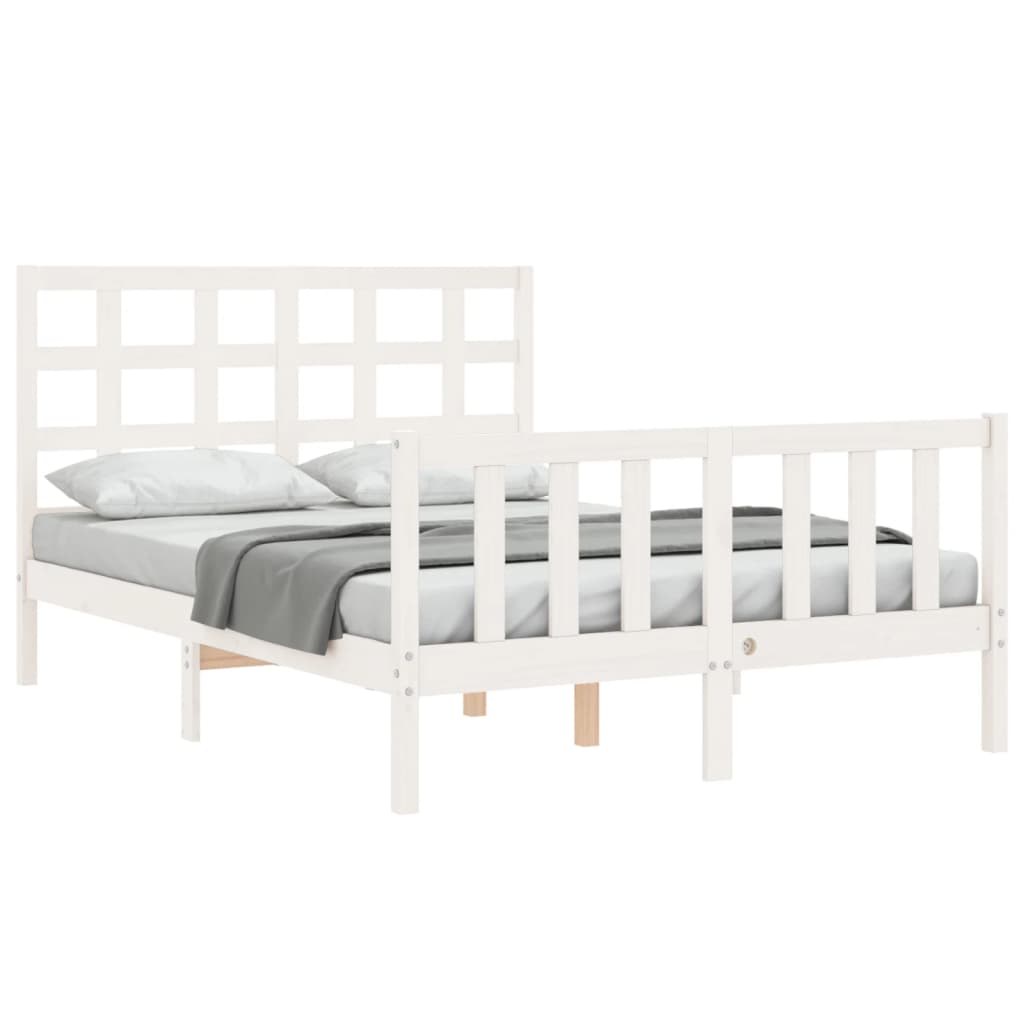 vidaXL gultas rāmis ar galvgali, balts, divvietīgs, masīvkoks