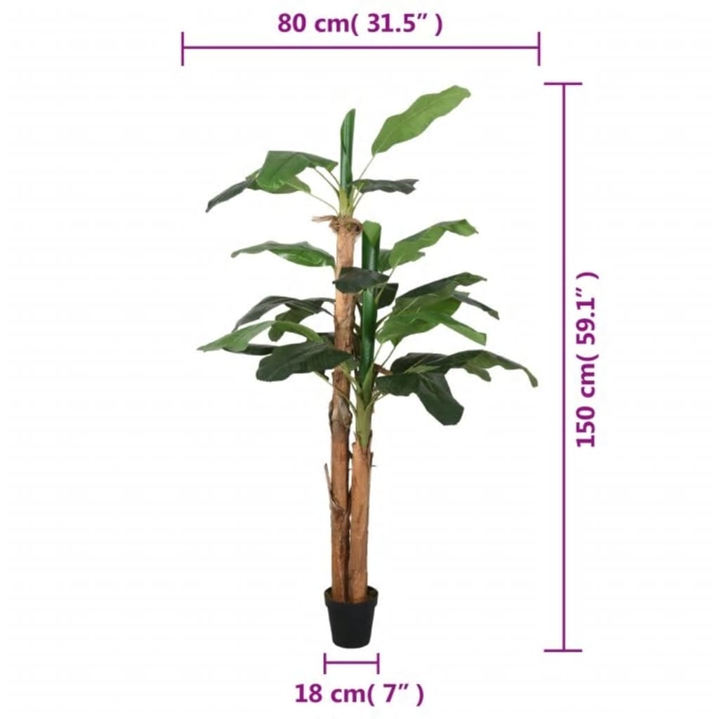 vidaXL mākslīgais banānkoks, 18 lapas, 150 cm, zaļš