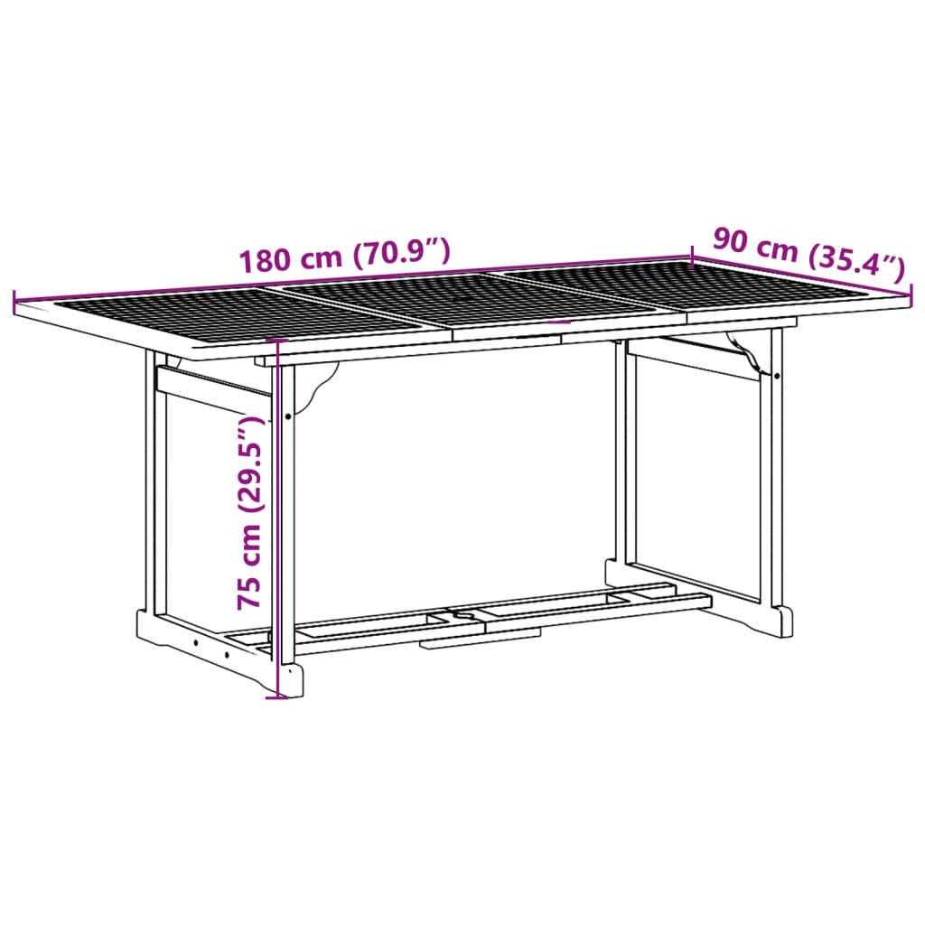 vidaXL 7-daļīgs dārza mēbeļu komplekts, 180x90x75cm akācijas masīvkoks