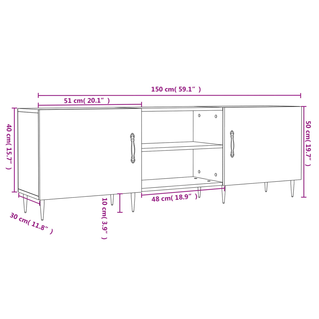 vidaXL TV skapītis, ozolkoka krāsa, 150x30x50 cm, inženierijas koks