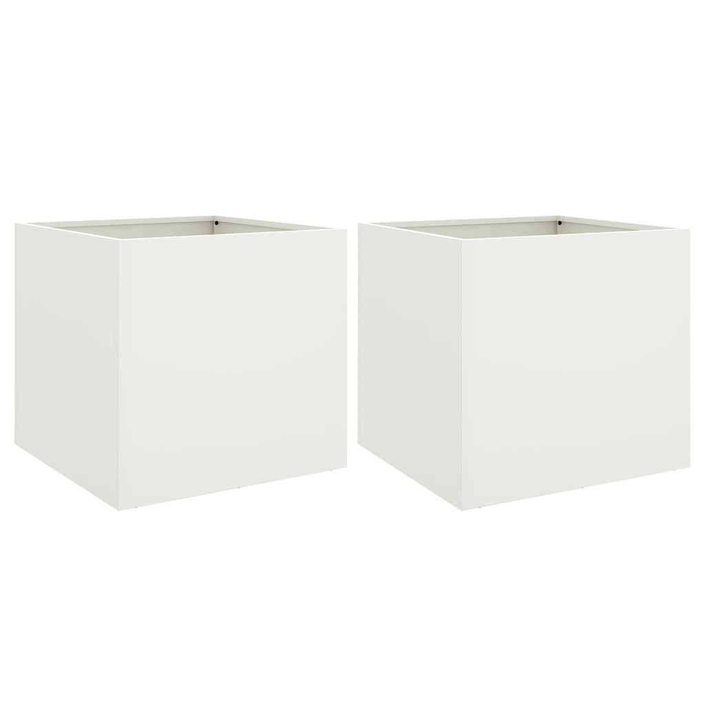 vidaXL puķu kastes, 2 gb., baltas, 42x40x39 cm, auksti velmēts tērauds
