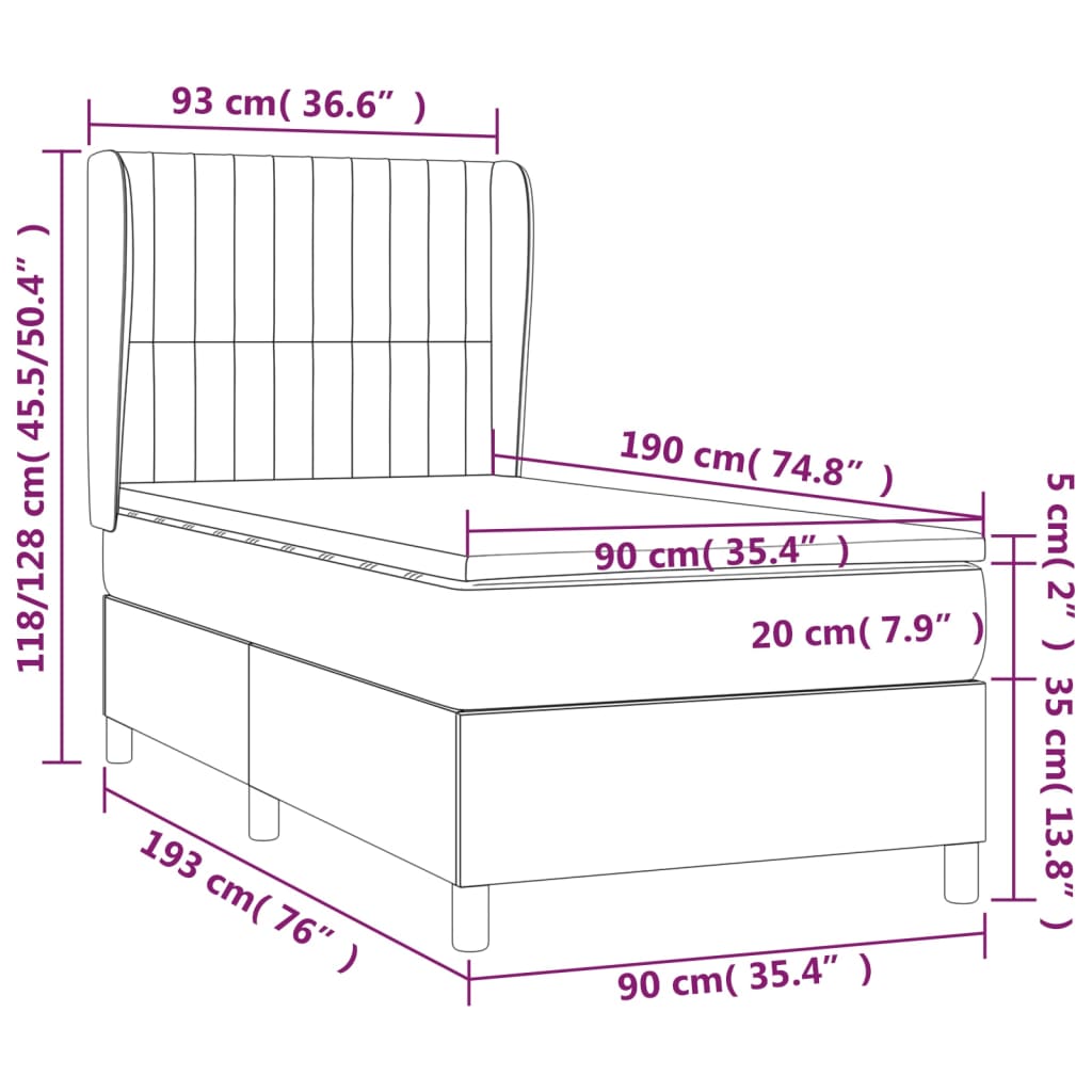 vidaXL atsperu gulta ar matraci, pelēkbrūns, 90x190 cm, audums