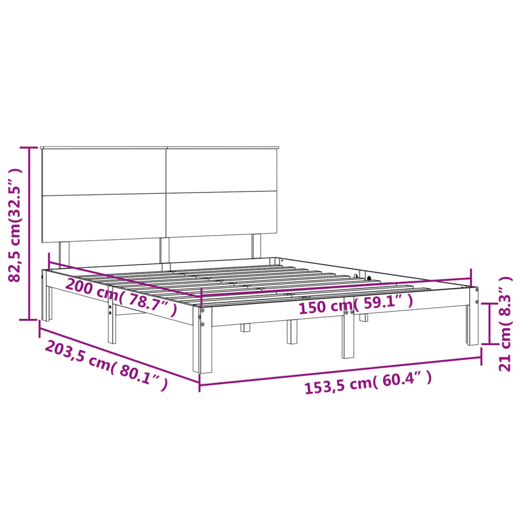 vidaXL gultas rāmis ar galvgali, King size izmērs, masīvkoks, balts