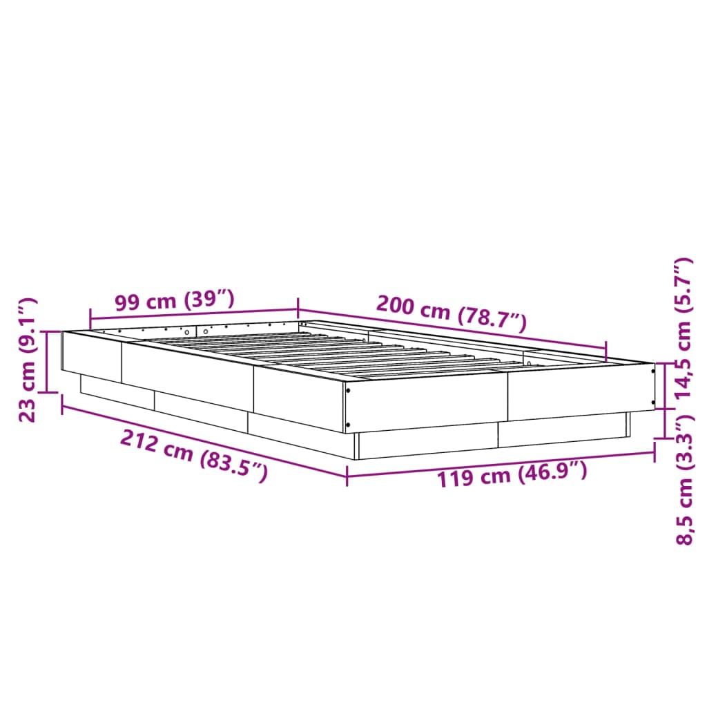 vidaXL gultas rāmis, melns, 100x200 cm, inženierijas koks