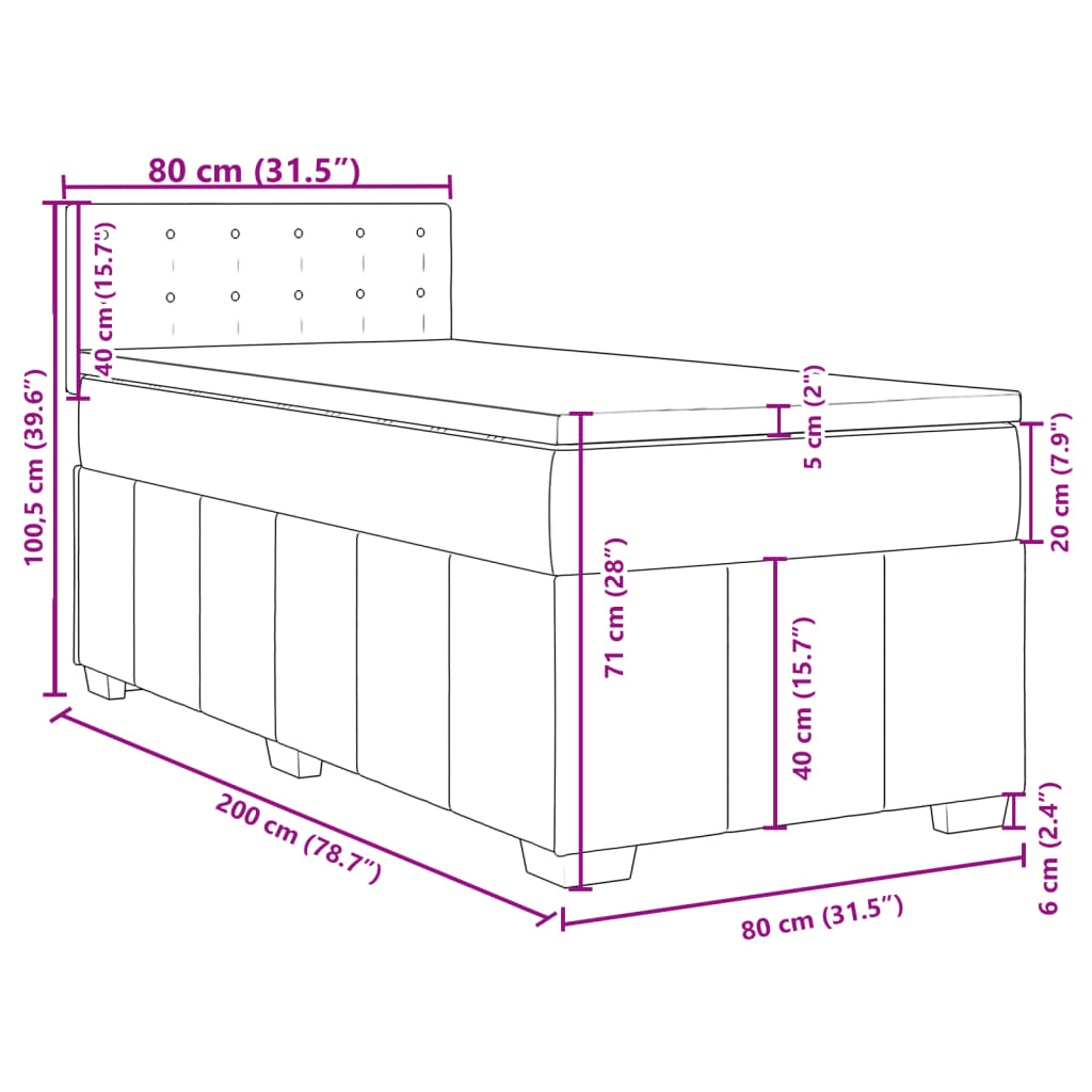 vidaXL atsperu gultas rāmis ar matraci, melna, 80x200 cm, audums