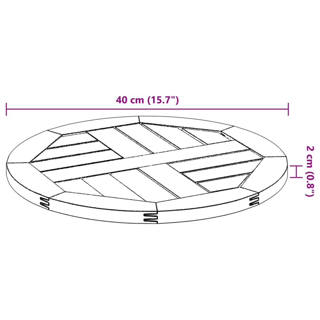 vidaXL galda virsma, Ø40x2 cm, apaļa, akācijas masīvkoks