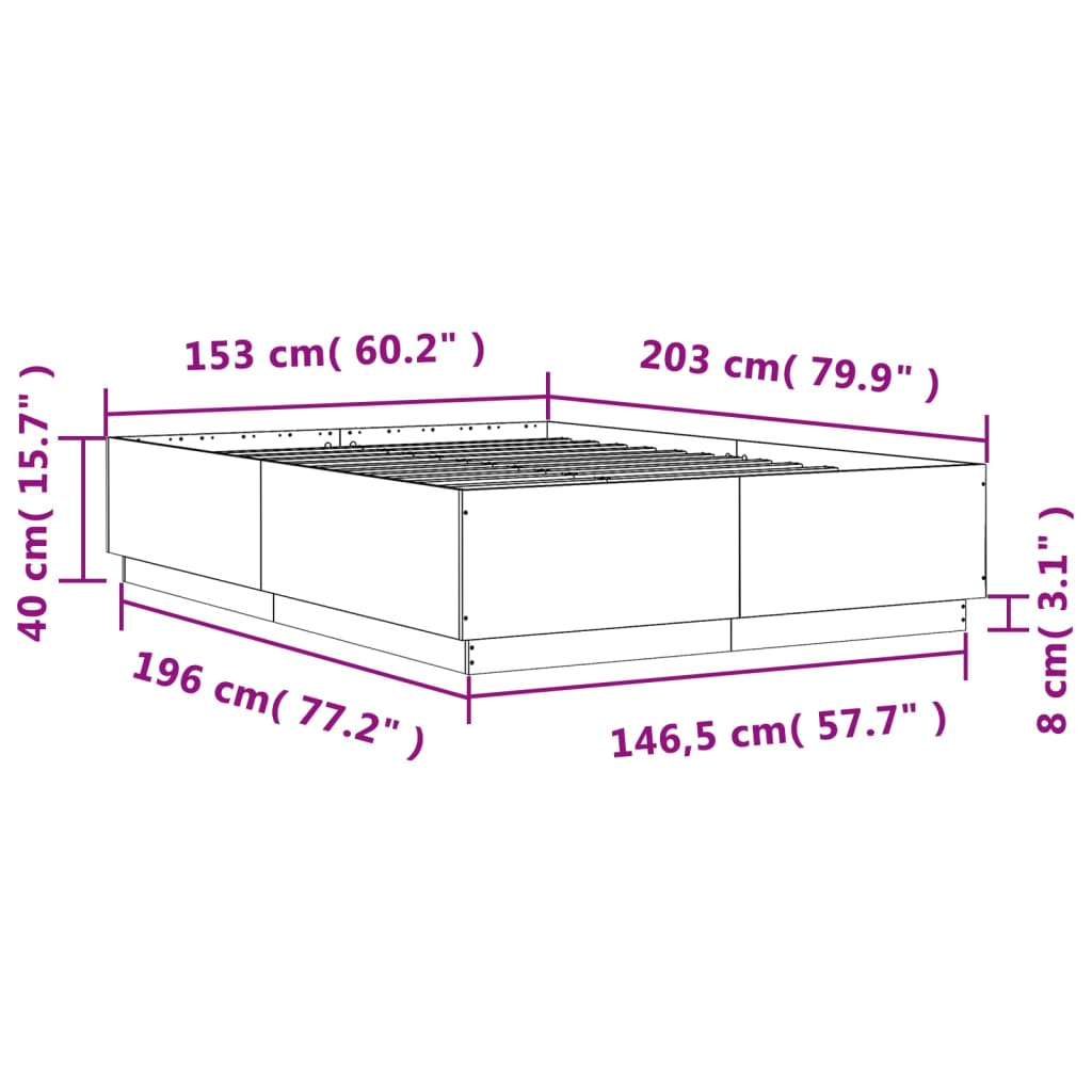 vidaXL gultas rāmis, ozolkoka krāsā, 150x200 cm, inženierijas koks