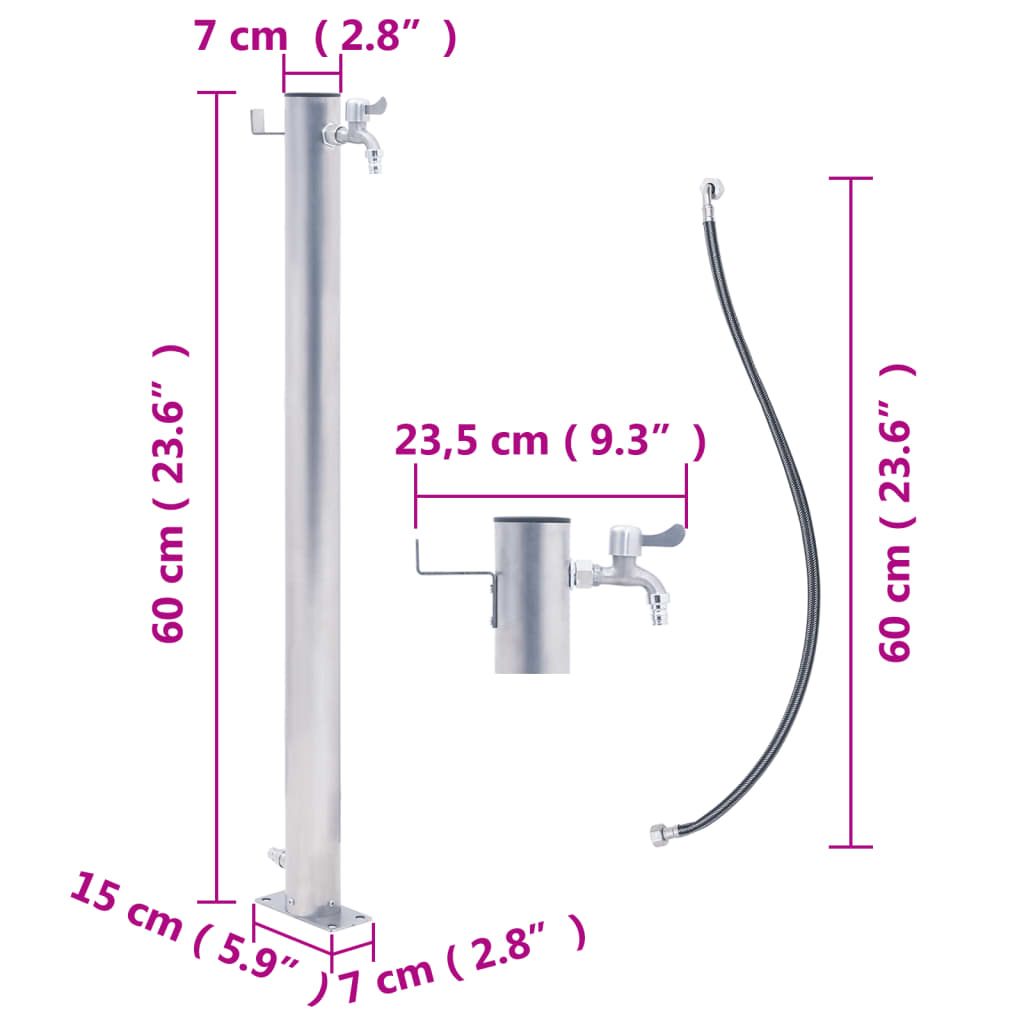 vidaXL dārza ūdens kolonna, 60 cm, nerūsējošs tērauds, apaļa