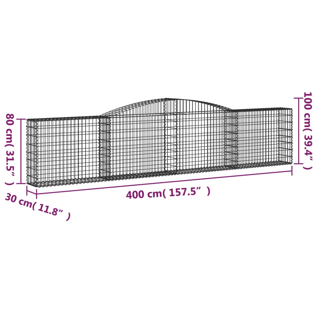 vidaXL arkveida gabiona grozi, 25 gb., 400x30x80/100cm, cinkota dzelzs