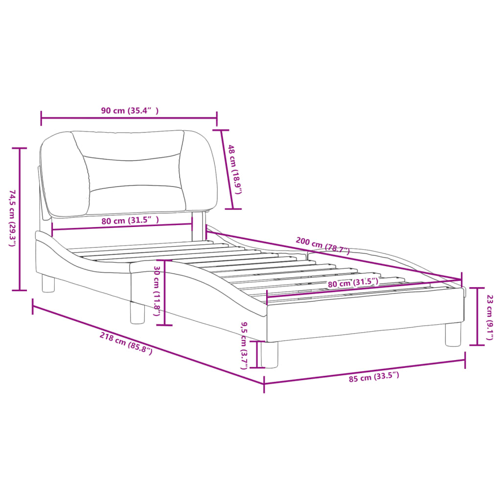 vidaXL gultas rāmis ar galvgali, tumši pelēks, 80x200 cm audums