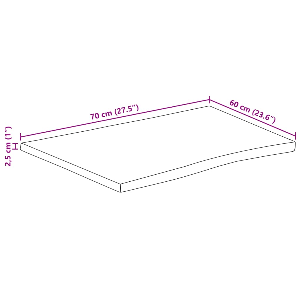 vidaXL galda virsma, 70x60x2,5 cm, neapstrādāts mango masīvkoks