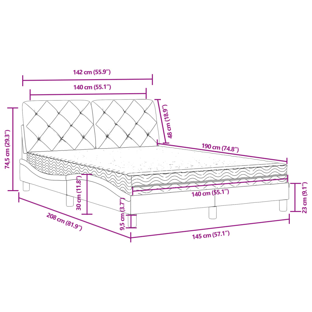 vidaXL gulta ar matraci, zils samts, 140x190 cm