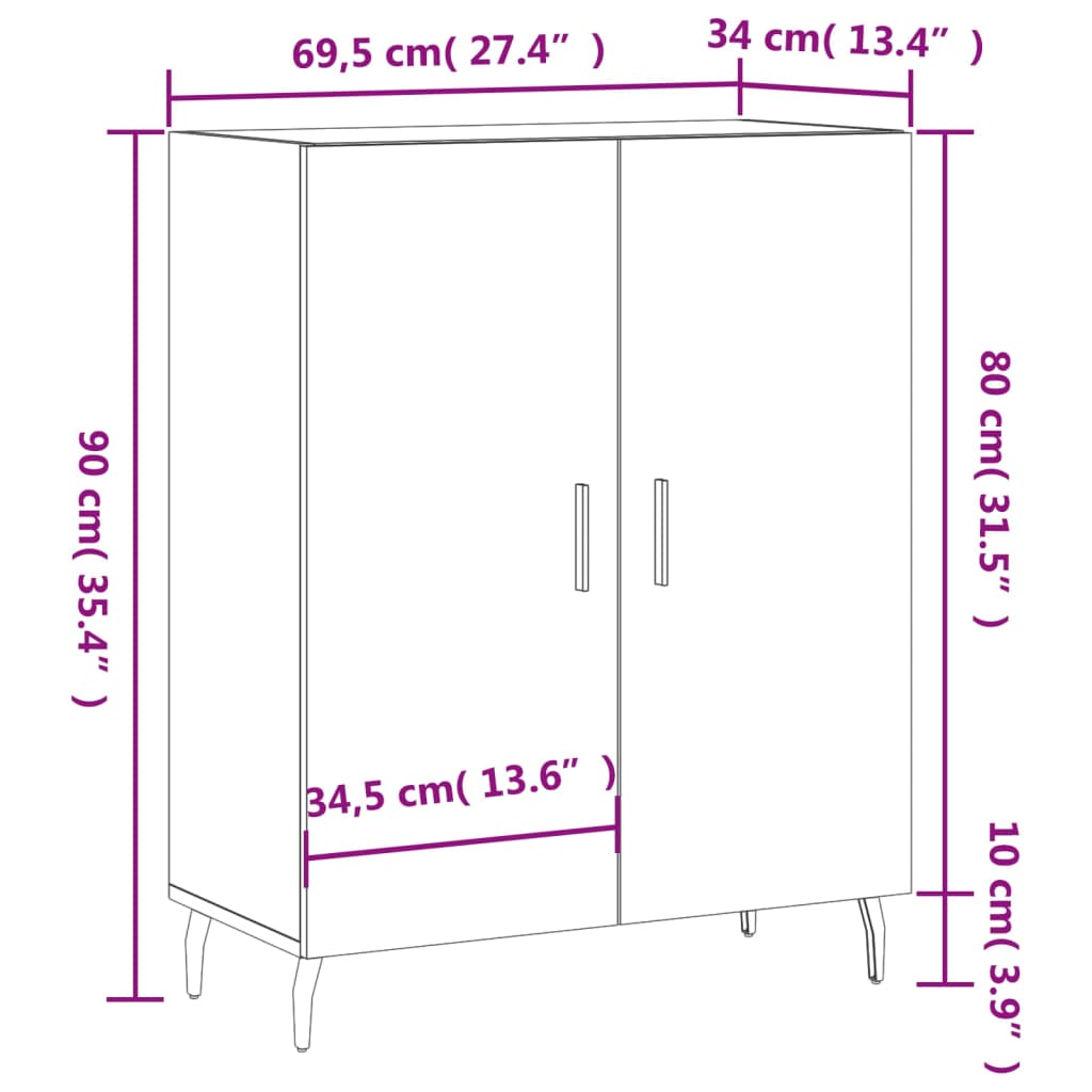 vidaXL kumode, ozolkoka krāsa, 69,5x34x90 cm, inženierijas koks