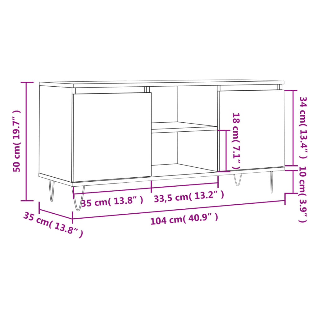 vidaXL TV skapītis, ozolkoka krāsa, 104x35x50 cm, inženierijas koks