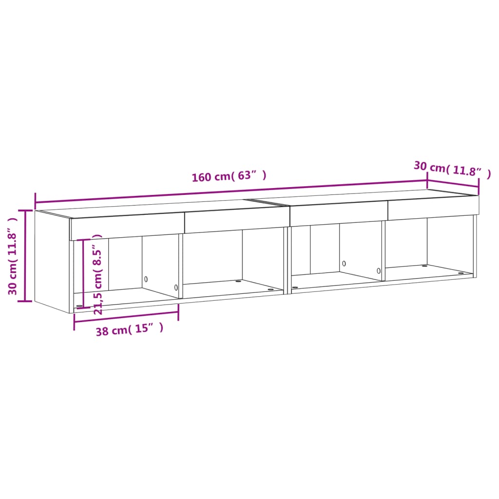 vidaXL TV plaukti ar LED lampiņām, 2 gab., brūna ozola, 80x30x30 cm