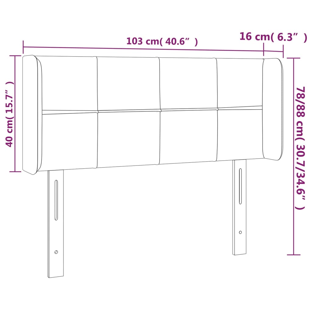 vidaXL gultas galvgalis ar LED, 103x16x78/88 cm, gaiši pelēks samts