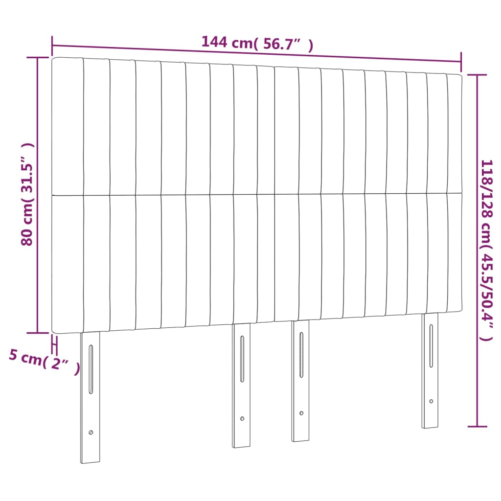 vidaXL gultas galvgalis ar LED, 144x5x118/128 cm, melns samts