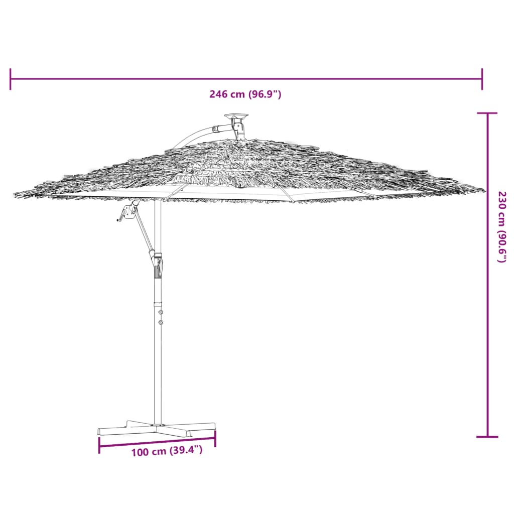 vidaXL dārza saulessargs ar LED un tērauda stabu, brūns, 246x246x230cm