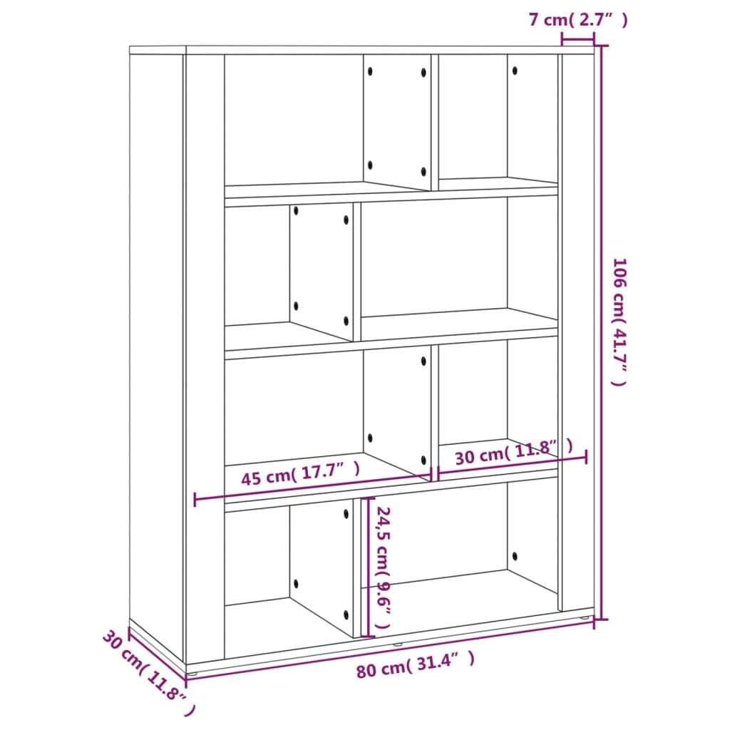 vidaXL plaukts, balts, 80x30x106 cm, inženierijas koks