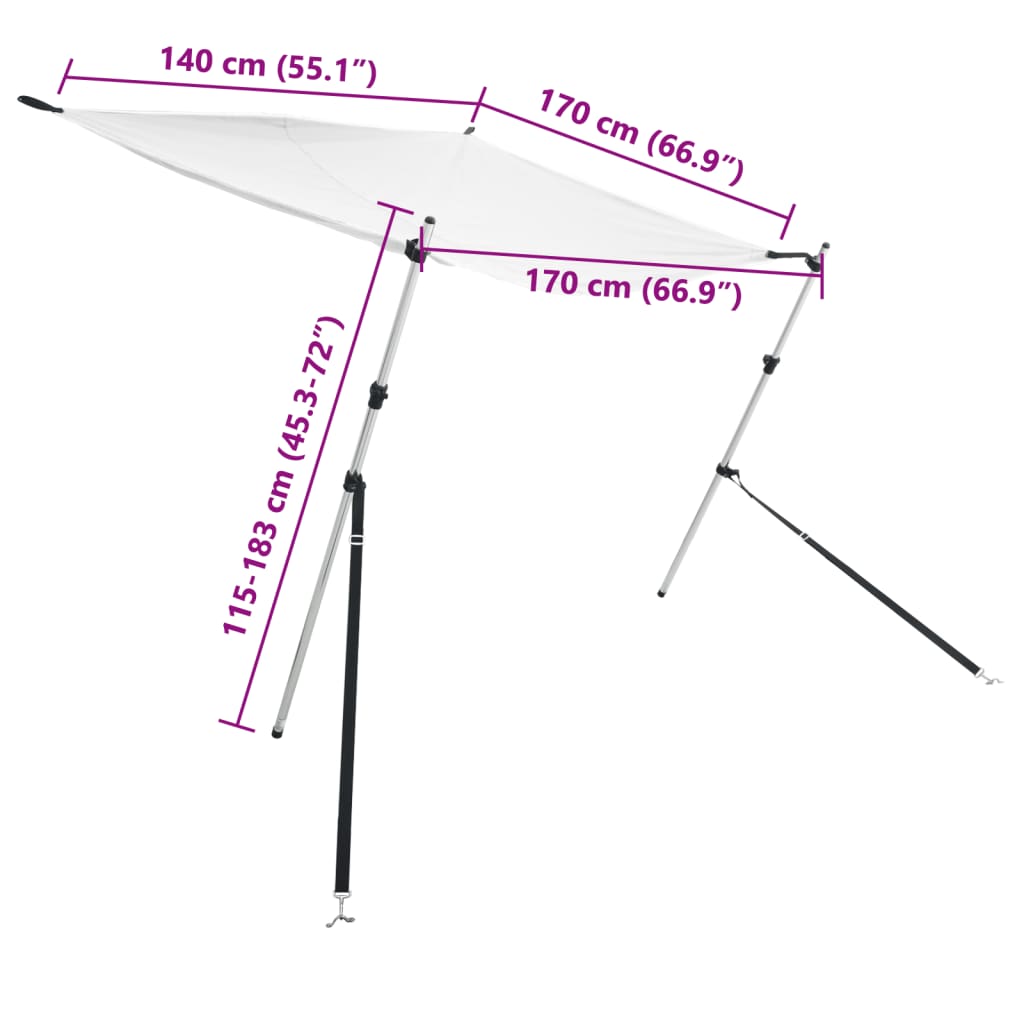 vidaXL laivas nojume, T-veida, balta, 170x170x(115-183) cm