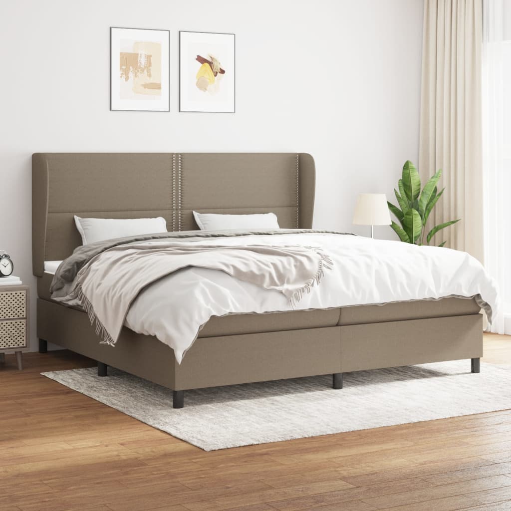 vidaXL atsperu gultas rāmis ar matraci, pelēkbrūns, 200x200 cm, audums