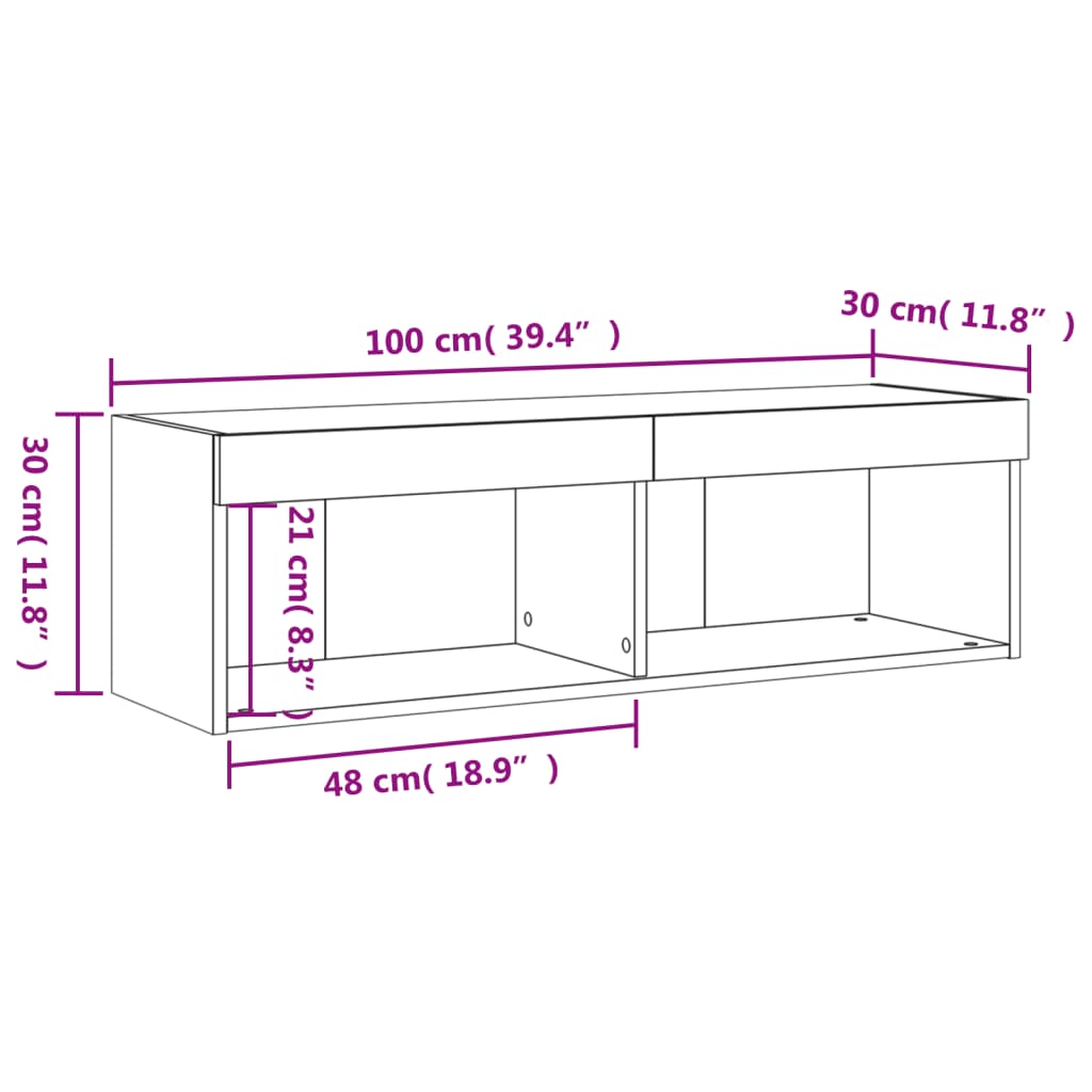 vidaXL TV skapītis ar LED lampiņām, ozolkoka krāsa, 100x30x30 cm