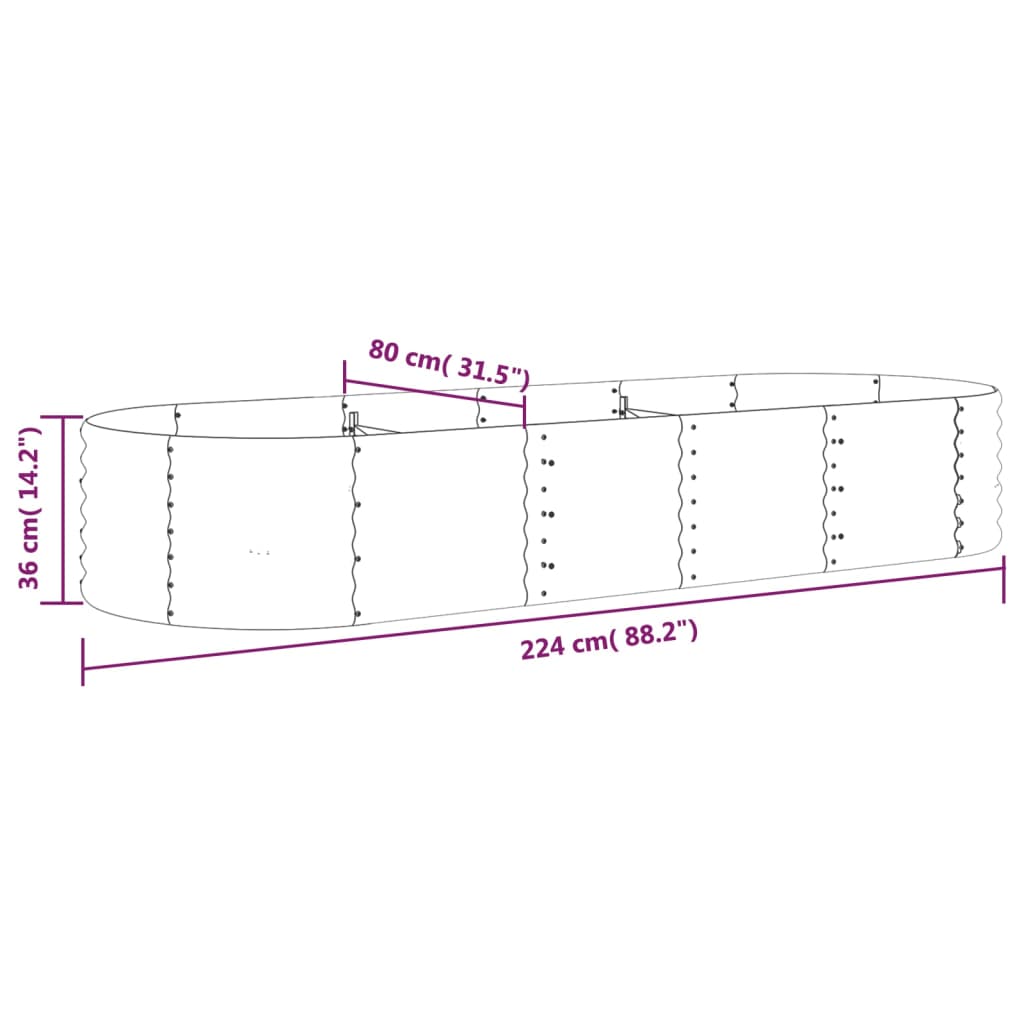 vidaXL augstā puķu kaste, 224x80x36 cm, pulverkrāsots tērauds, zaļa