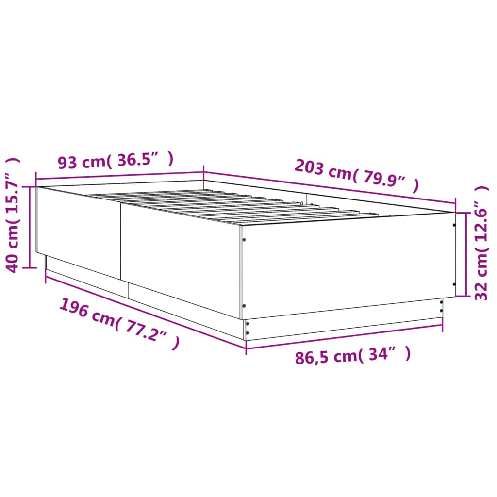 vidaXL gultas rāmis, pelēka ozolkoka, 90x200 cm, inženierijas koks