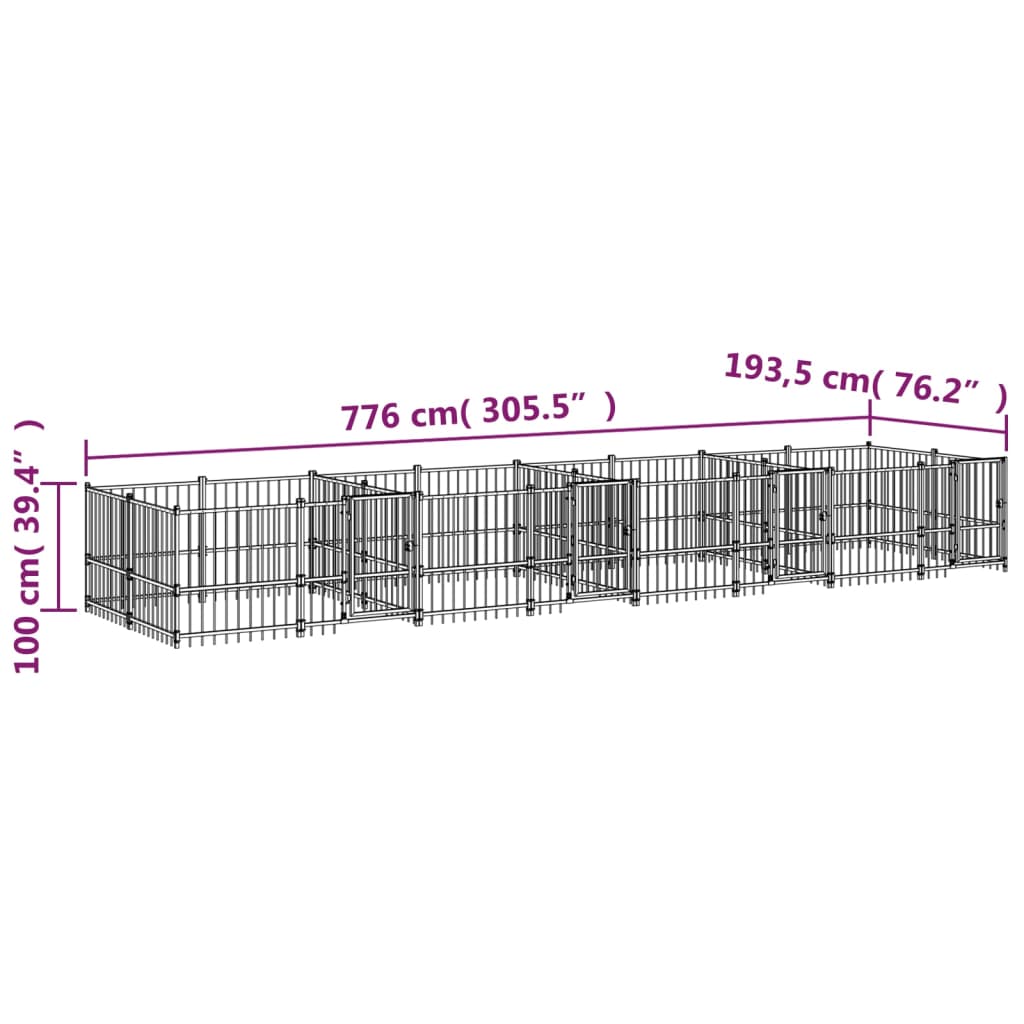 vidaXL suņu voljērs, 15,02 m², tērauds