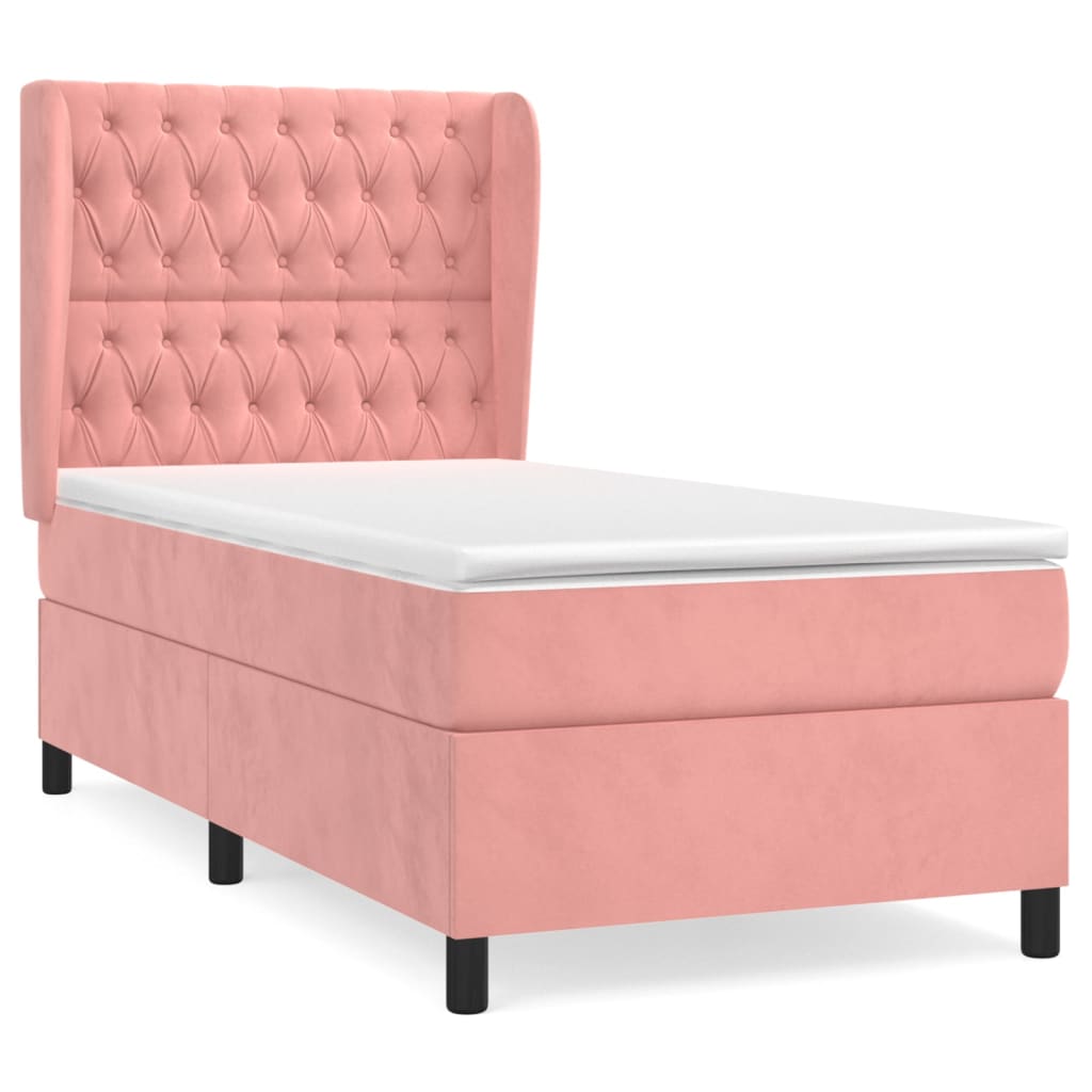 vidaXL atsperu gulta ar matraci, rozā samts, 100x200 cm