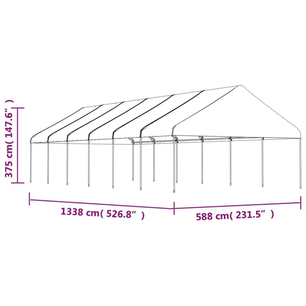 vidaXL nojume ar jumtu, balta, 13,38x5,88x3,75 m, polietilēns