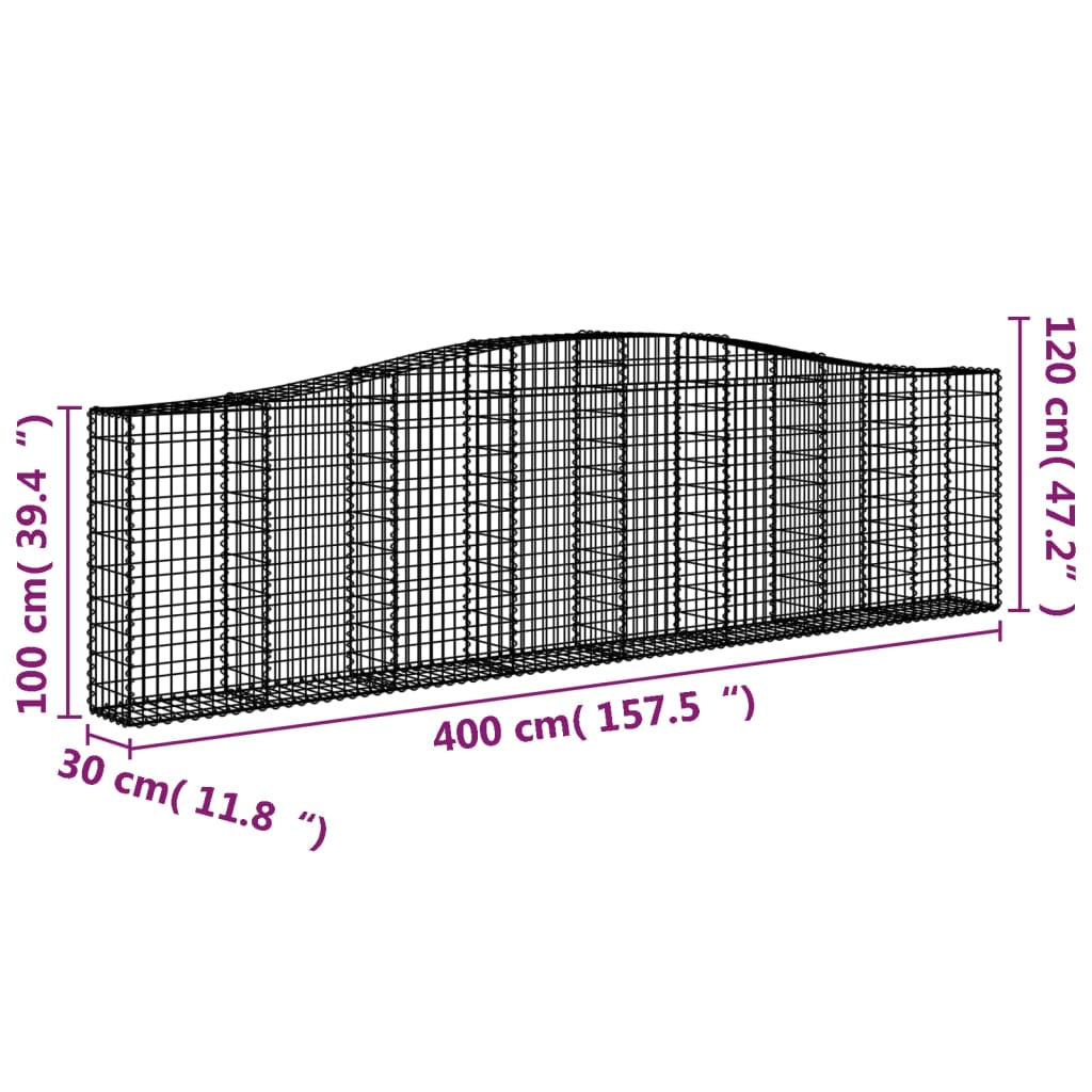 vidaXL arkveida gabiona grozi, 2 gb., 400x30x100/120cm, cinkota dzelzs