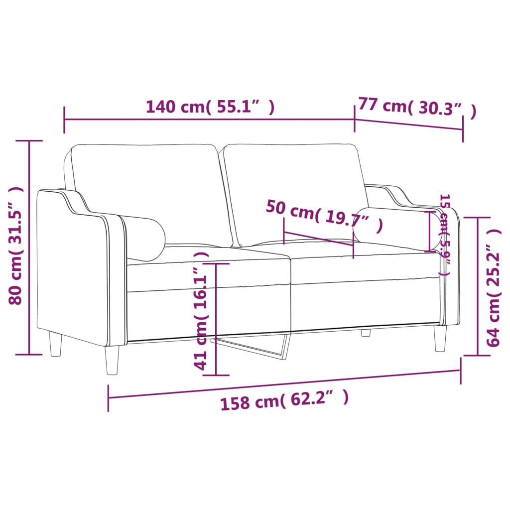 vidaXL divvietīgs dīvāns ar spilveniem, melns, 140 cm, audums