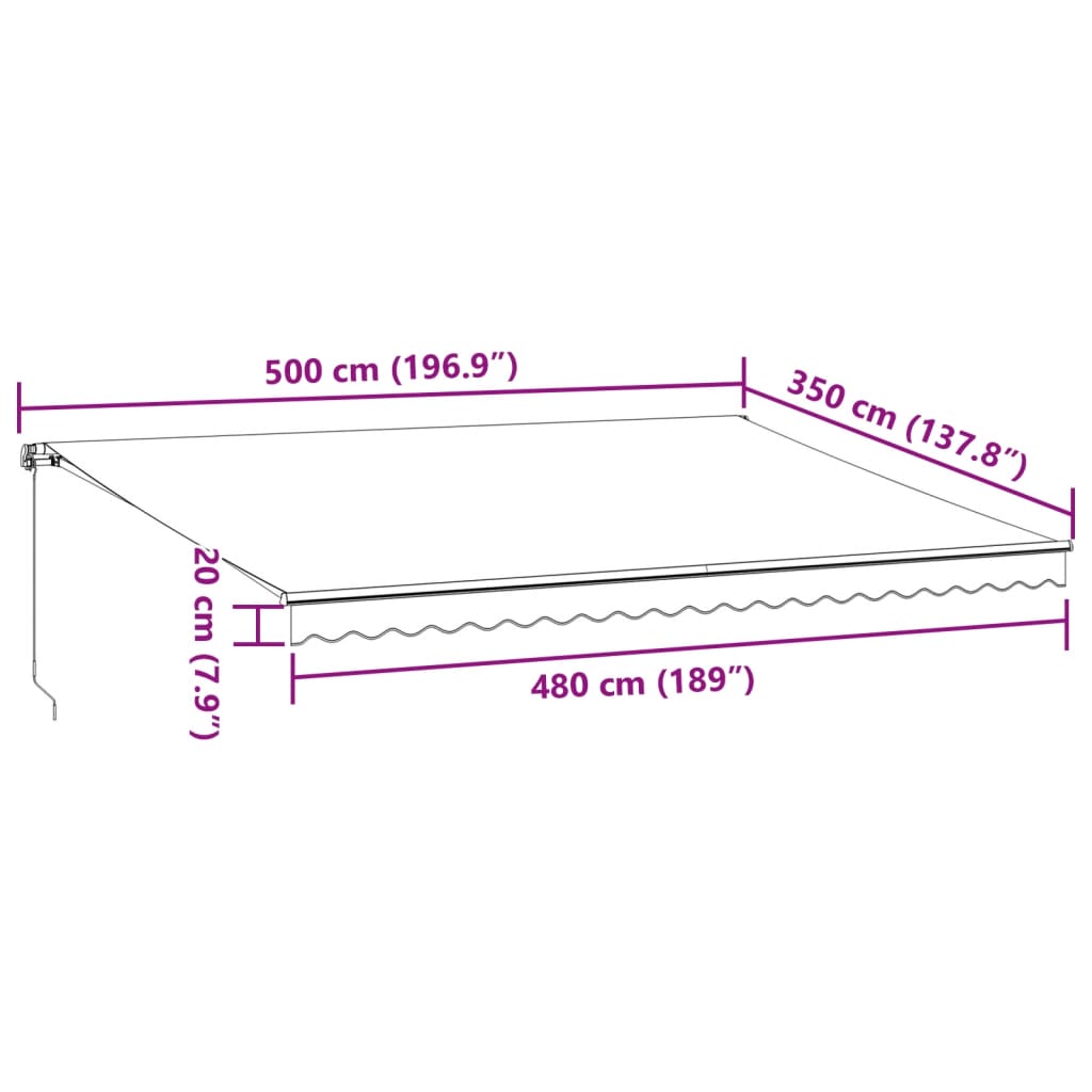 vidaXL izvelkama markīze ar LED, manuāla, 500x350 cm, brūns