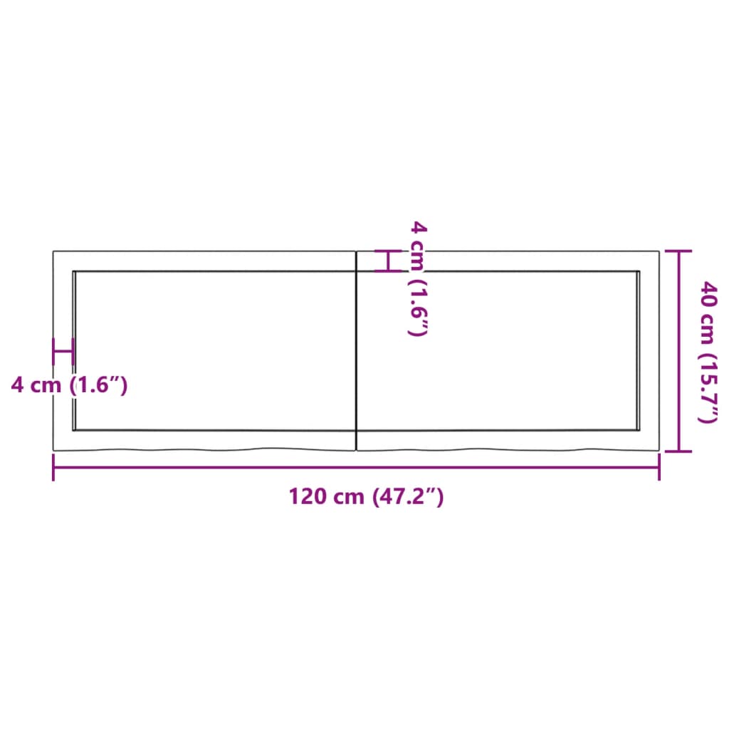 vidaXL galda virsma, 120x40x(2-6) cm, neapstrādāts ozola masīvkoks